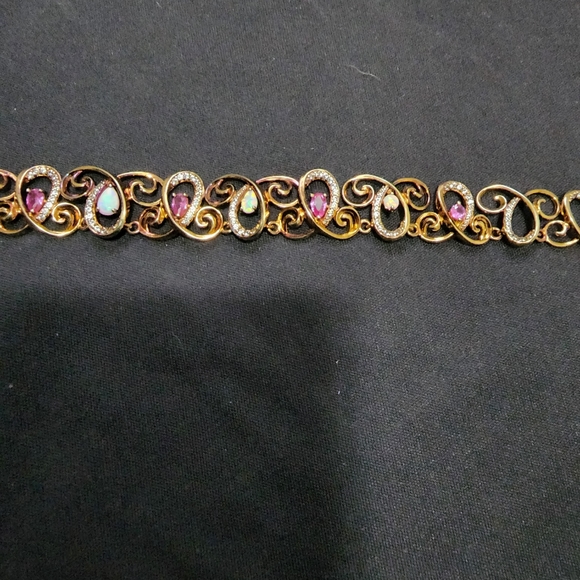 Necklace and bracelet 18k yg on SS with opal and pink sapphires 17" & 7 25" - Picture 2 of 8
